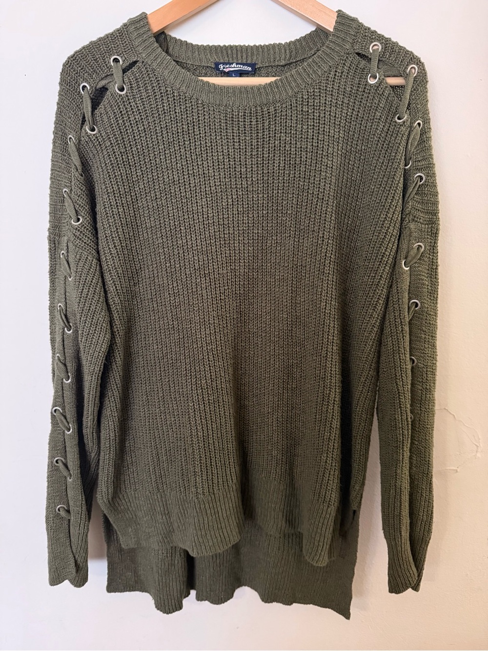Olive Lace-Up Sleeve Knit Sweater